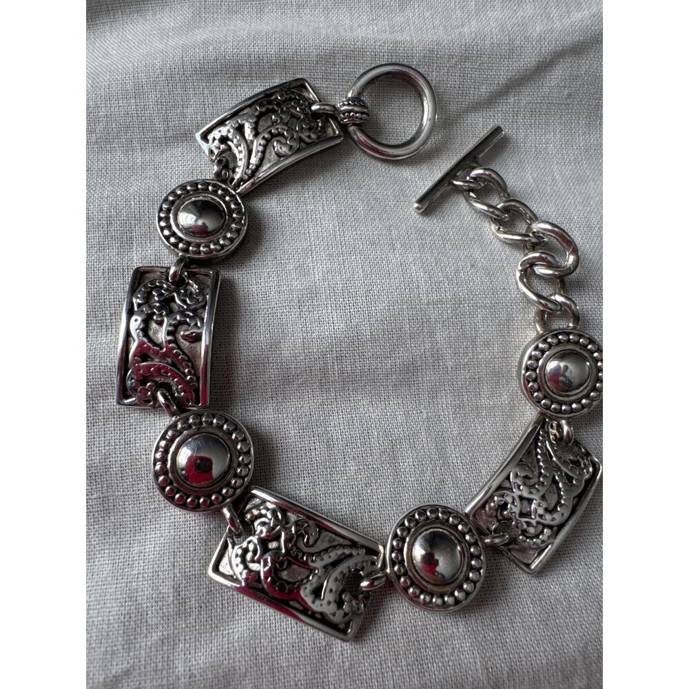 Premier Designs Bracelet Silver Tone scroll Link Toggle‎